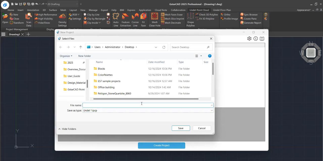 Creación de un nuevo proyecto de nube de puntos a partir de los archivos del escáner